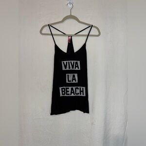 Chic Black Tank Top with 'Viva La Beach' Design